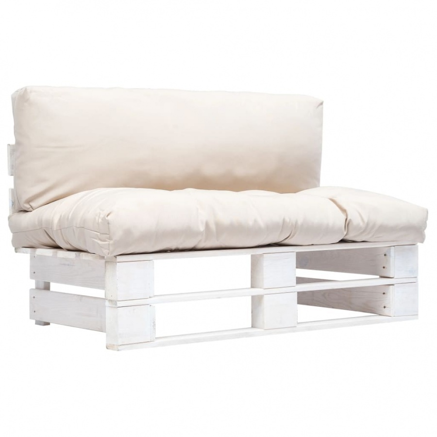 Sofa ogrodowa z palet z piaskowymi poduszkami, sosna