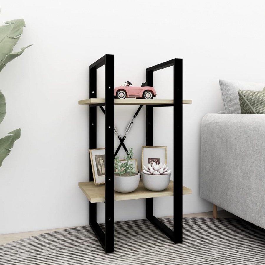 2-poziomowy regał na książki, dąb sonoma, 40x30x70 cm, płyta