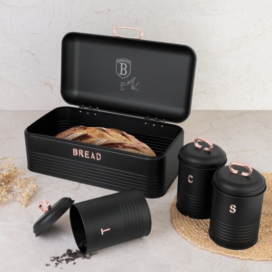 Zestaw 3 pojemników i chlebak Black rose BH-6753