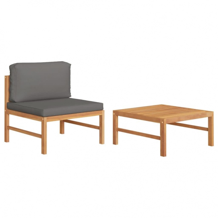 2-cz. zestaw wypoczynkowy do ogrodu, ciemnoszare poduszki, tek