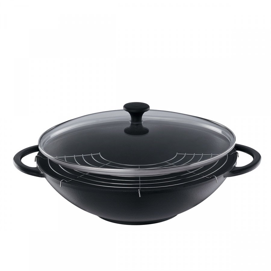 wok żeliwny z rusztem, śred. 36, czarny