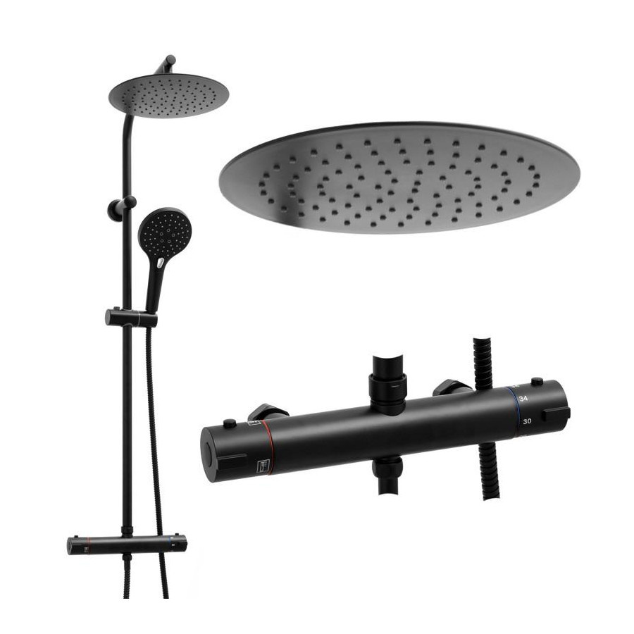 Bateria prysznicowa prysznic czarny z deszczownicą 25 cm - yoka