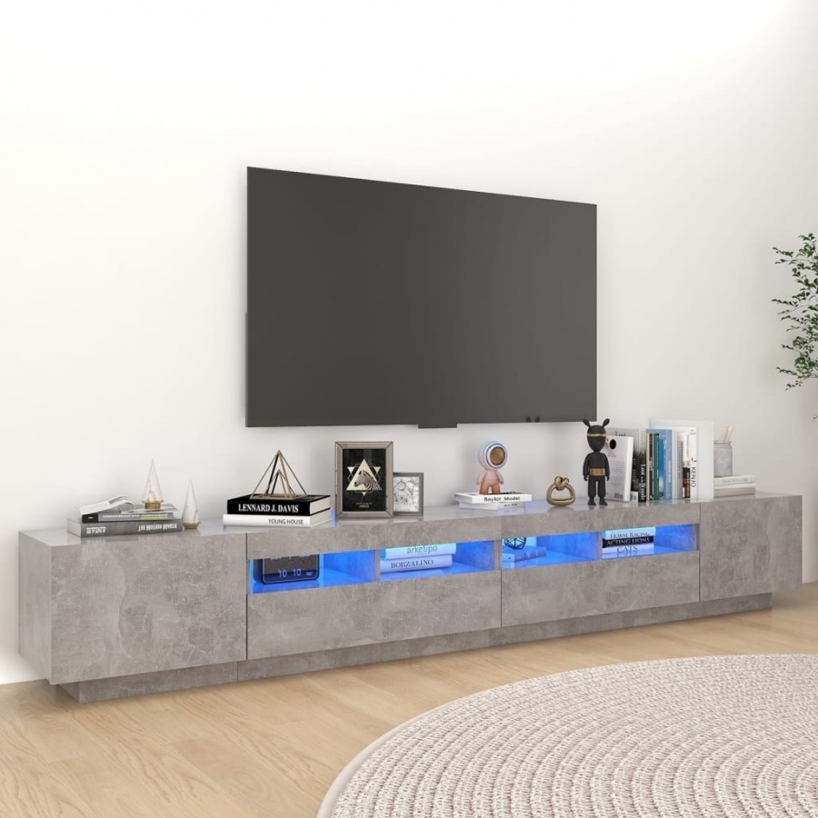 Szafka pod tv z oświetleniem led, szarość betonu, 260x35x40 cm