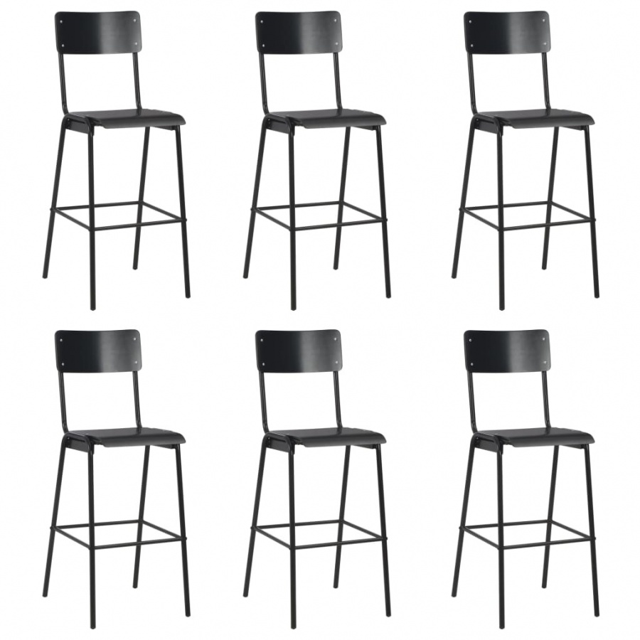 Krzesła barowe, 6 szt., czarne, sklejka i stal