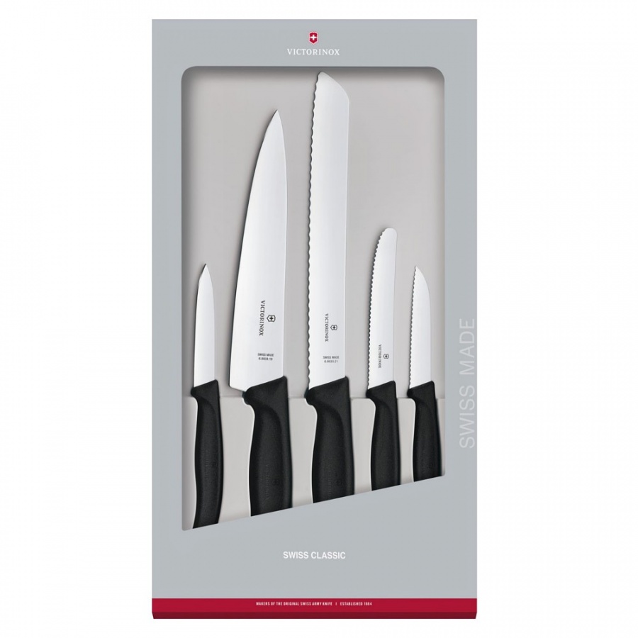 VICTORINOX - Swiss Classic - Zestaw noży kuchennych - 5-elementowy - Czarny