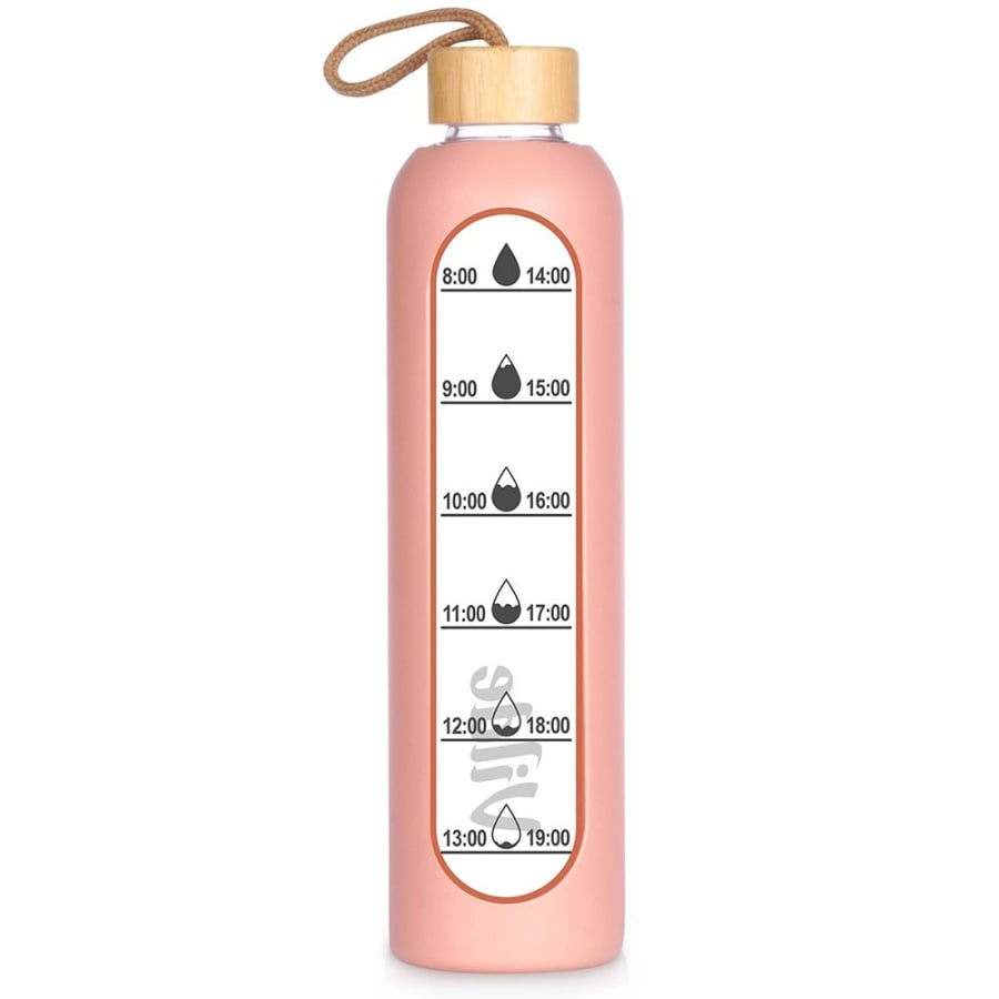 Butelka na wodę szklana z silikonowym pokrowcem łososiowa 1 l