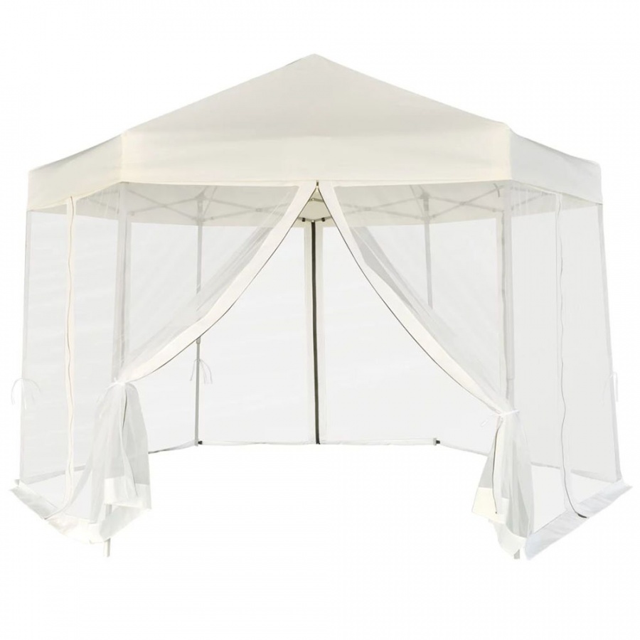 Rozkładany namiot ogrodowy, 6 ścianek, 3,6 x 3,1 m, śmietankowy