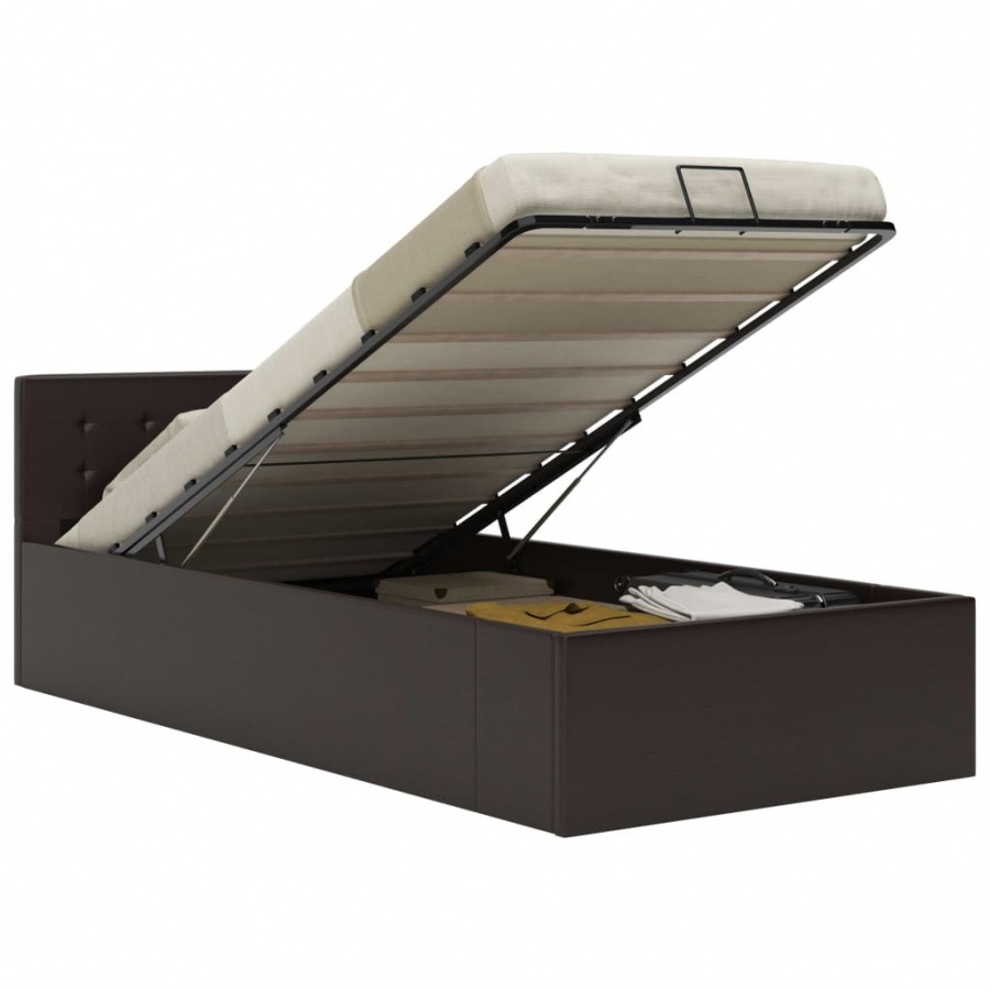 Rama łóżka z podnośnikiem, szara, sztuczna skóra, 90 x 200 cm