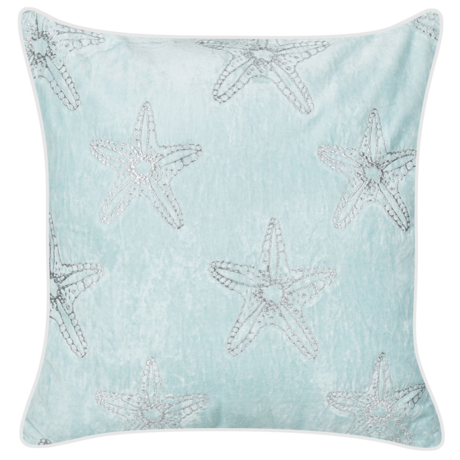 Poduszka dekoracyjna wzór kwiatowy ceramium welur 45 x 45 cm błękitny