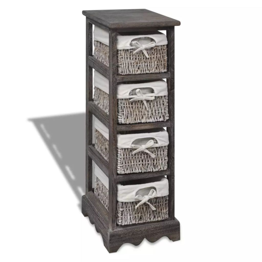 Drewniana szafka z 4 koszykami, brązowa