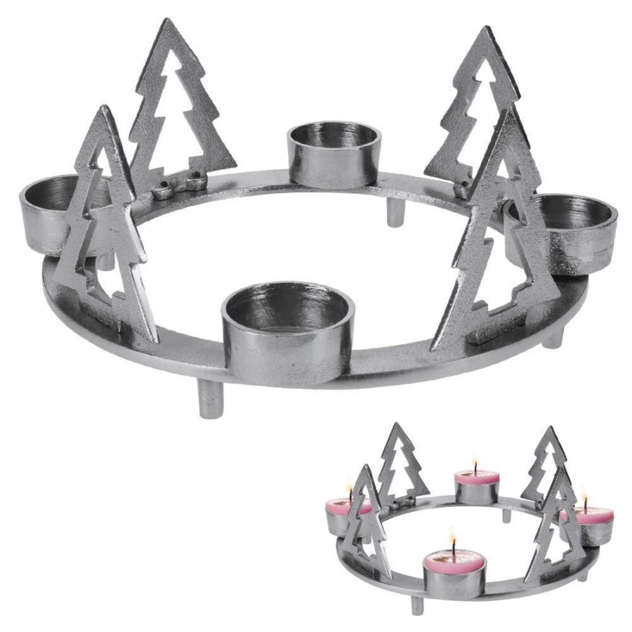 Świecznik na 4 tealigt podstawka pod świeczkę aluminiowy święta choinka 4 sztuki 25 cm