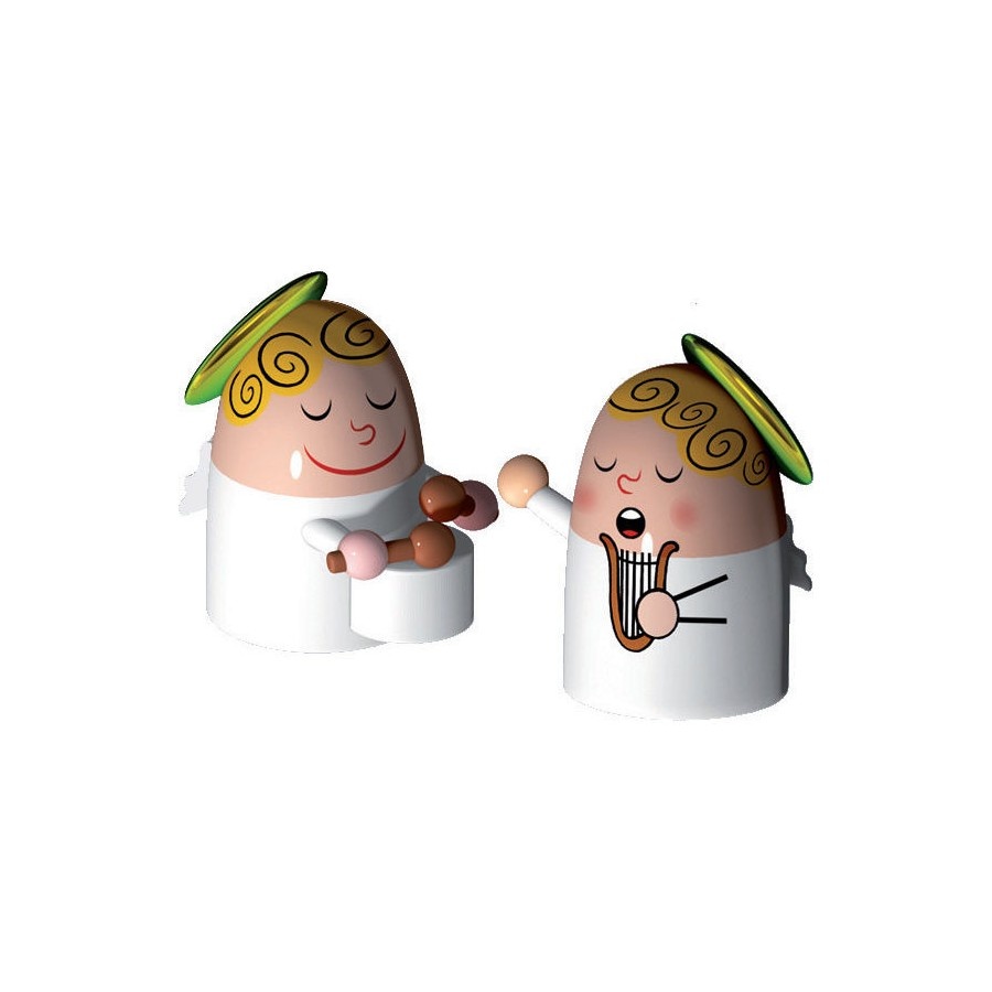 2 figurki, aniołki z bębenkiem i harfą
