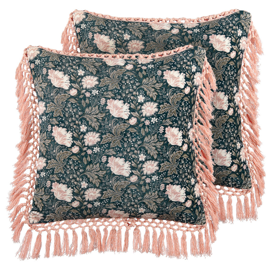 Zestaw 2 poduszek wzór kwiatowy parrotia welur 45 x 45 cm lazurowy