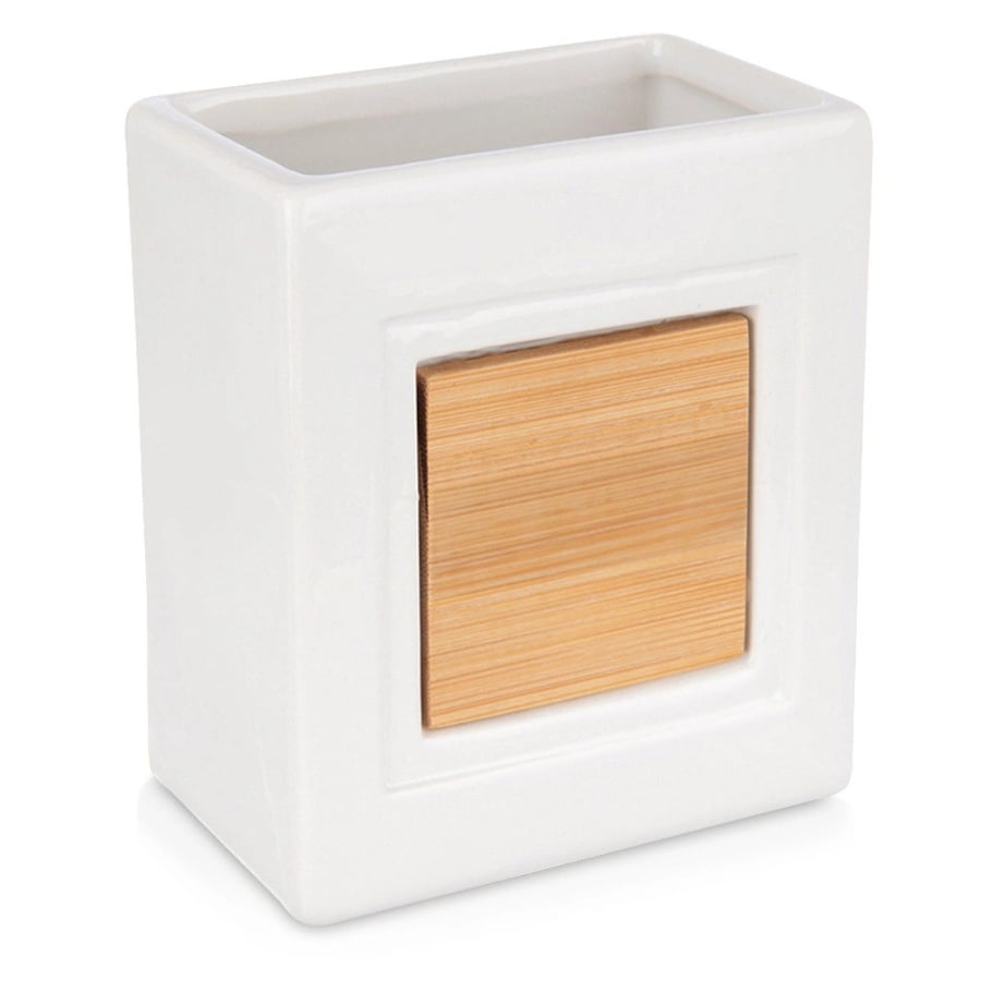 Kubek łazienkowy dolomitowy drewniany biały