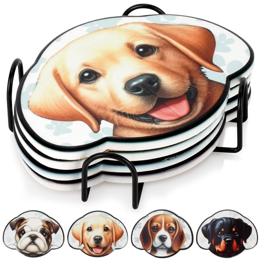 Podstawki pod kubek w stojaku pies 4 szt.