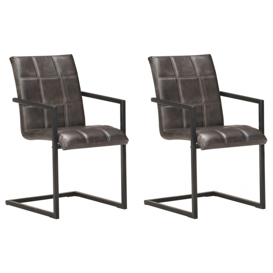 Krzesła stołowe, wspornikowe, 2 szt., szare, skóra naturalna