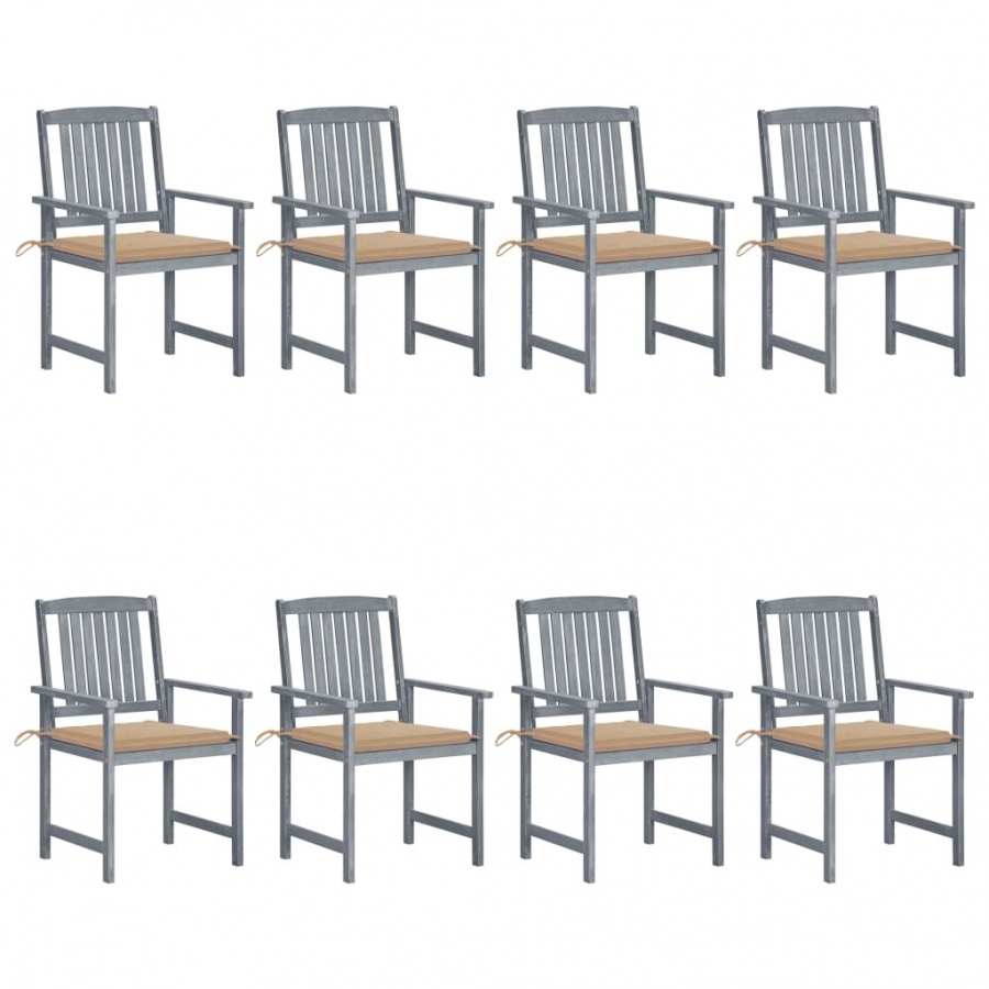 Krzesła ogrodowe, poduszki, 8 szt., lite drewno akacjowe, szare