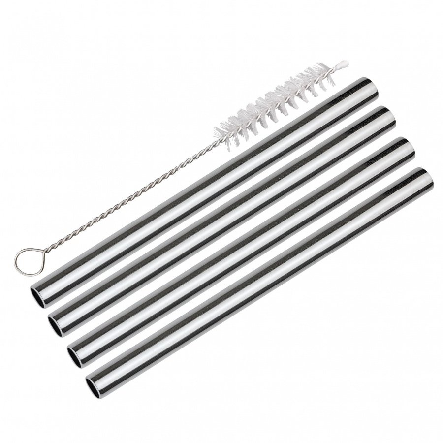 Szerokie słomki do napojów, 4 szt., stal nierdzewna, śred. 0,8 x 14 cm