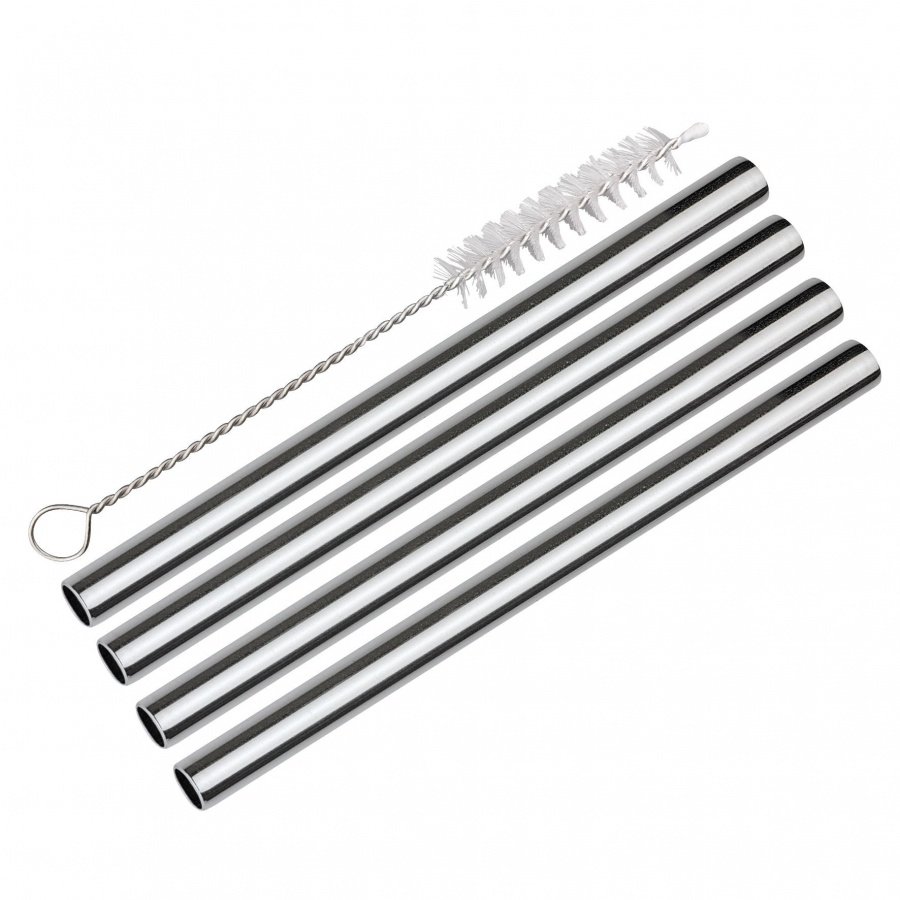 Szerokie słomki do napojów, 4 szt., stal nierdzewna, śred. 0,8 x 14 cm