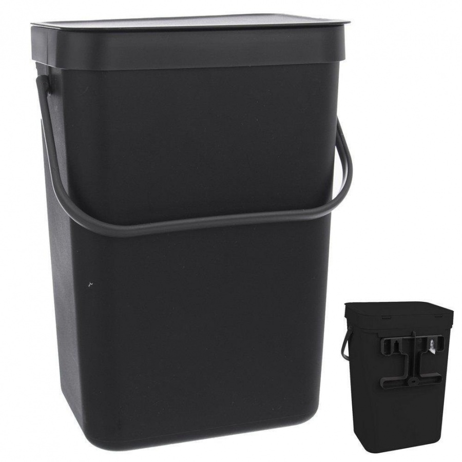 Kosz na śmieci, czarny, na drzwi, drzwiczki, do szafki, zawieszenia, zawieszany, 10 l
