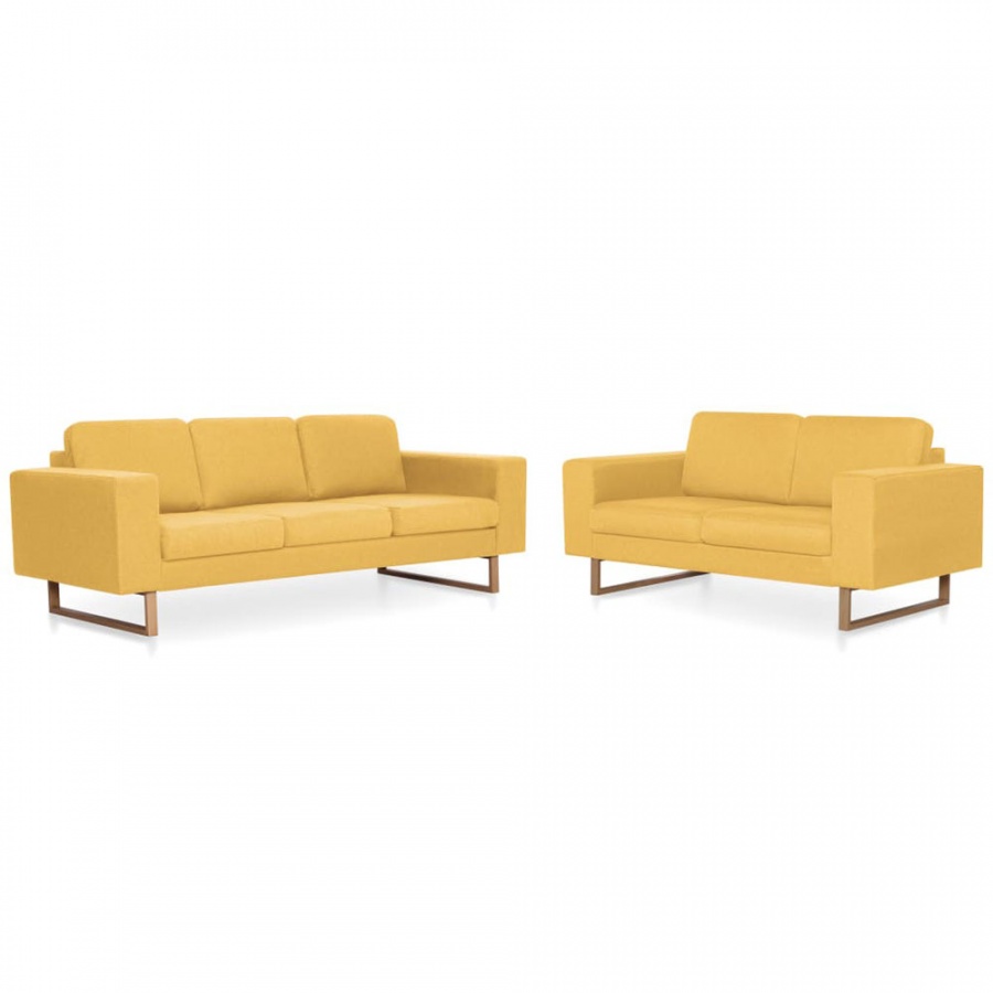 Zestaw 2 sof tapicerowanych tkaniną żółty