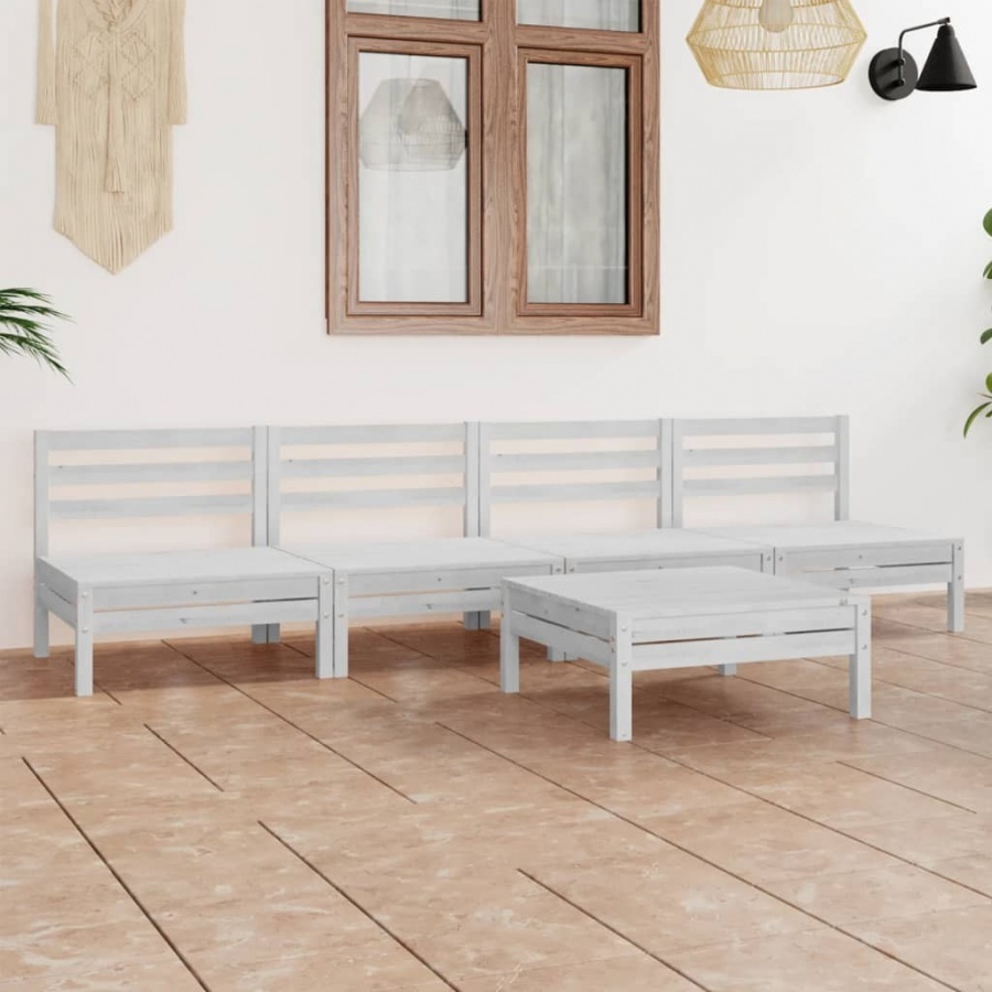 5-cz. zestaw mebli wypoczynkowych do ogrodu, biały, sosnowy