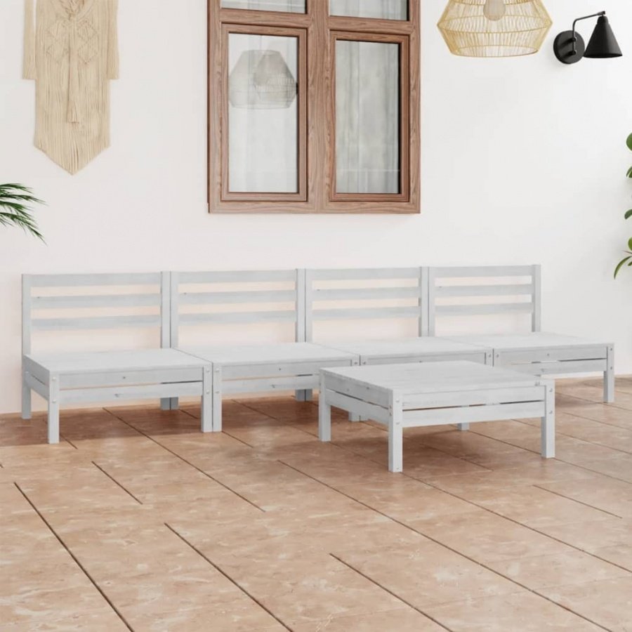 5-cz. zestaw mebli wypoczynkowych do ogrodu, biały, sosnowy