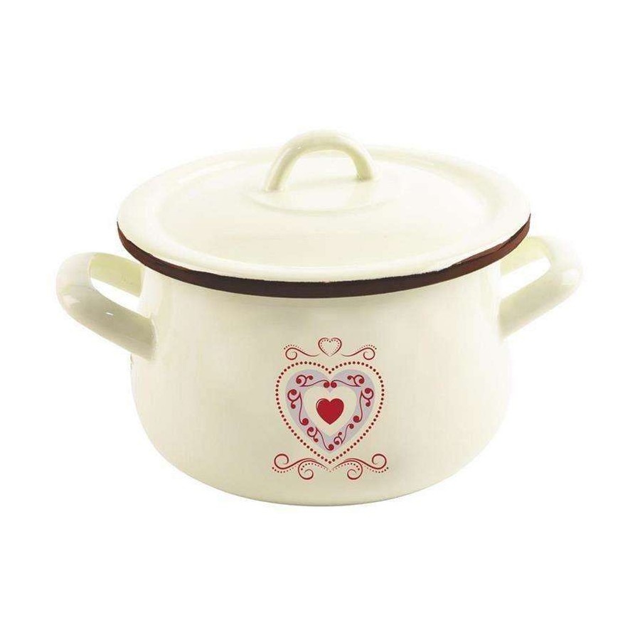 Garnek emaliowany, serce, 16 cm, pokrywa, gaz, indukcja