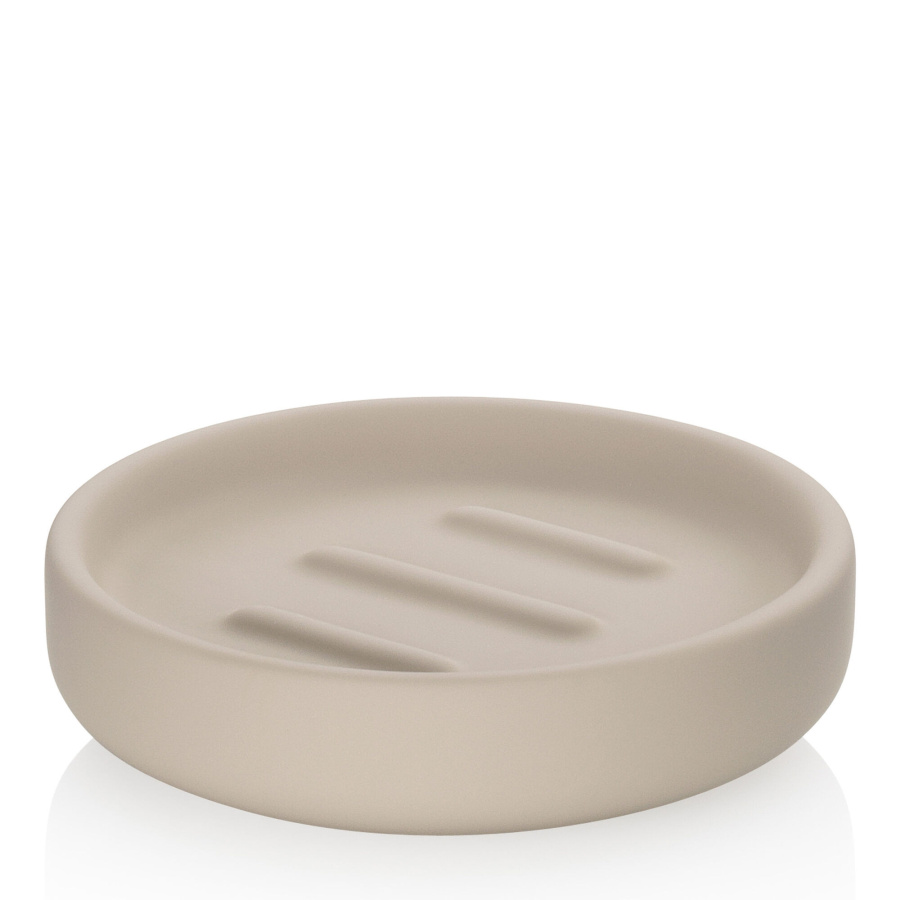 Mydelniczka, ceramika gumowana, śred. 11,5 x 3 cm, beżowa