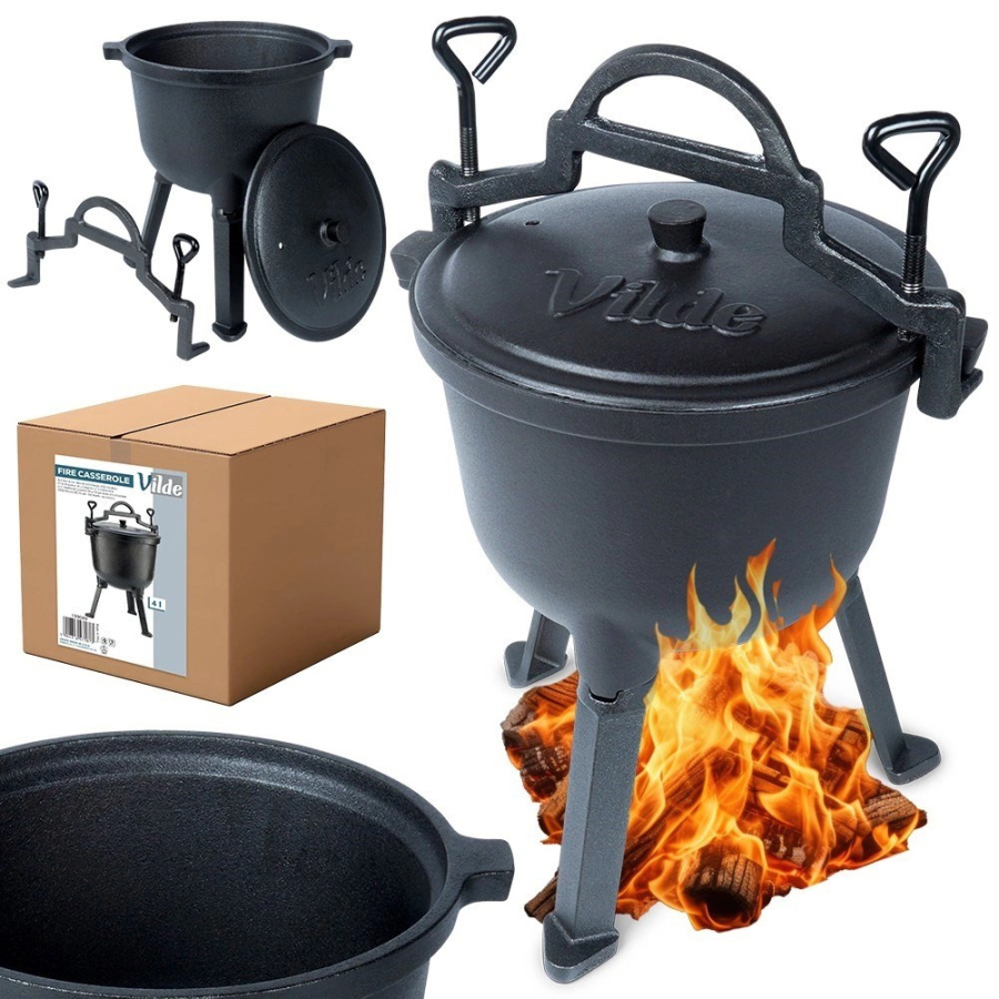 Kociołek żeliwny na nóżkach z pokrywką cast line 4 l