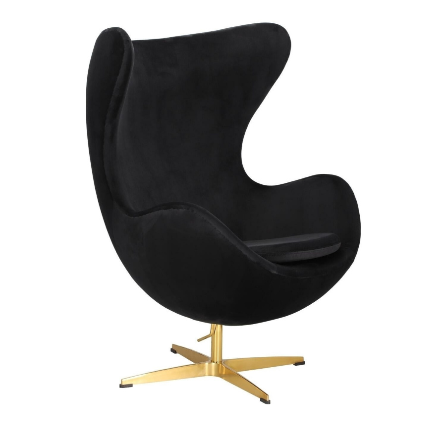 Fotel jajo velvet czarne/ złota podstawa