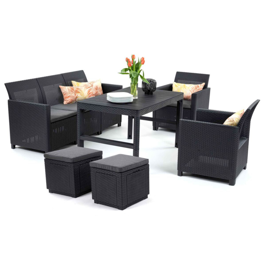 Meble ogrodowe marie club 3-set lyon zestaw 2w1 : kolor - grafit/szary