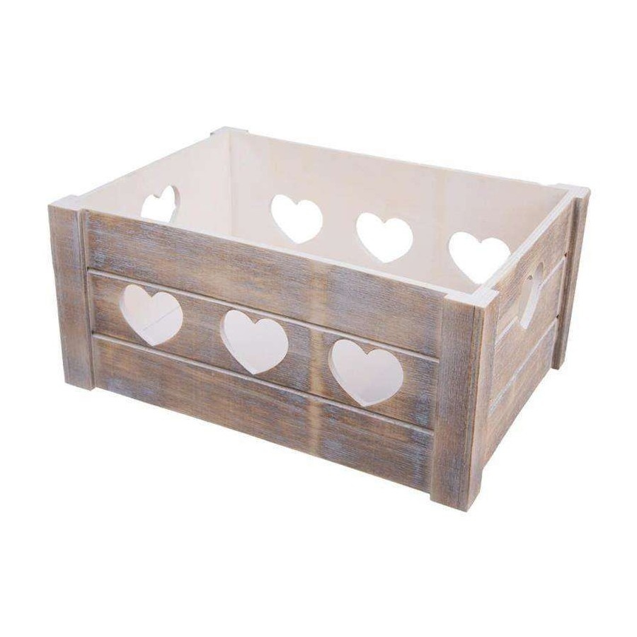 Skrzynka drewniana, skrzynia, pojemnik, serca, 31x21x14 cm, do przechowywania, koszyk na warzywa, ow