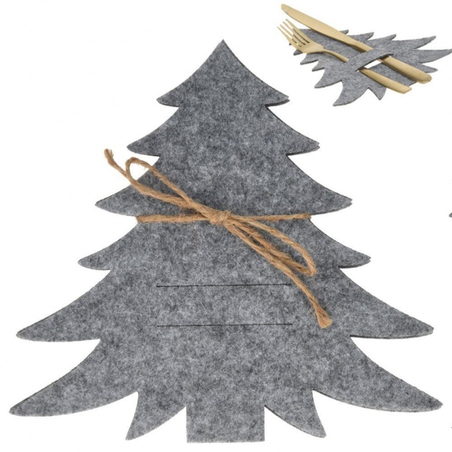 Pokrowiec świąteczny etui na sztućce choinka szara święta Boże Narodzenie 4 sztuki