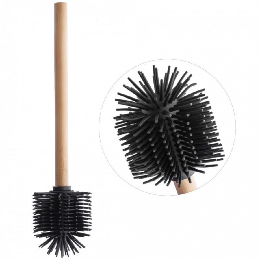 Szczotka WC silikonowa czarna z bambusową rączką - Yoka