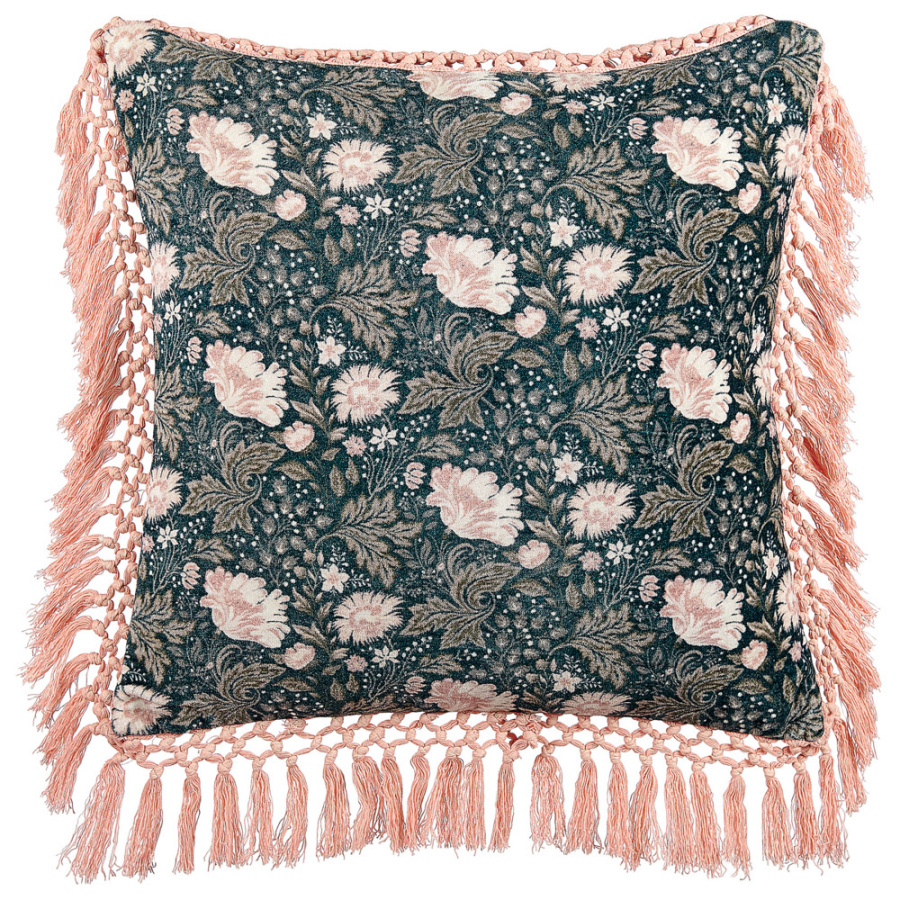 Poduszka dekoracyjna wzór kwiatowy parrotia welur 45 x 45 cm lazurowy