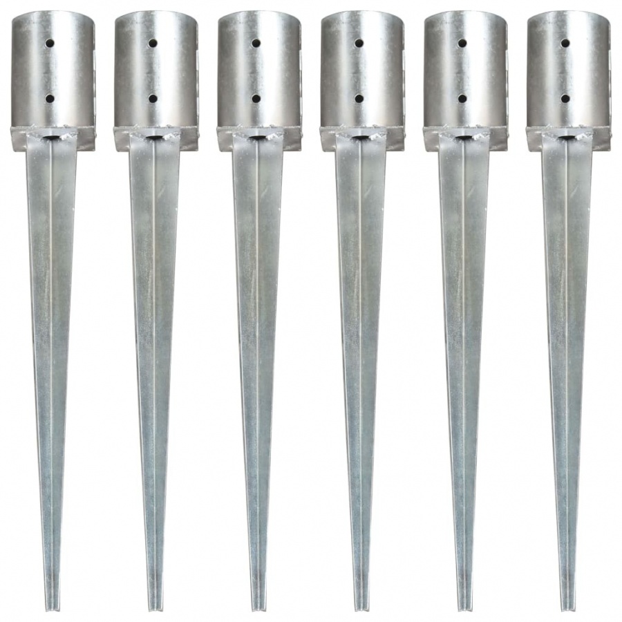 Kołki gruntowe, 6 szt., srebrne, 10x76 cm, stal galwanizowana
