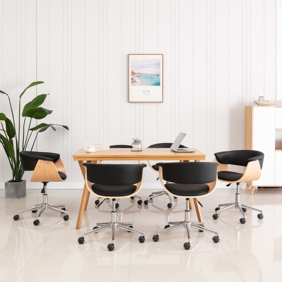 Obrotowe krzesła stołowe, 6 szt., czarne, sztuczna skóra