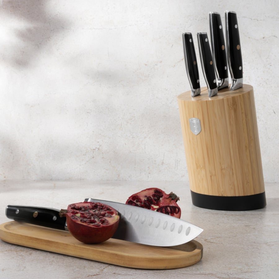 Zestaw 5 noży w stojaku bambusowym BerlingerHaus Matte Black Collection BH- 3136