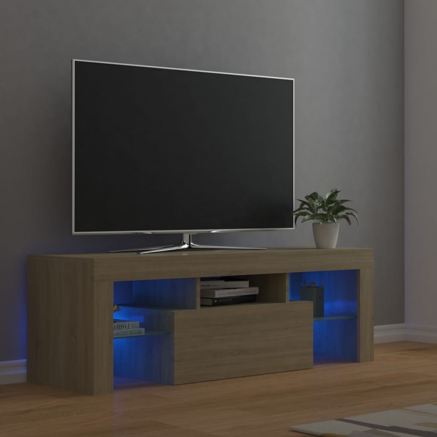 Szafka pod tv z oświetleniem led, dąb sonoma, 120x35x40 cm