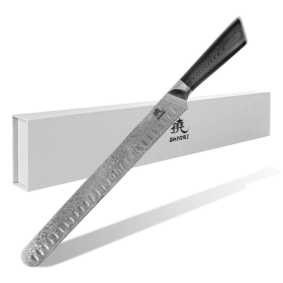 Shiori 撓 Niku Nagai - nóż do kebaba i szynki ze stali damasceńskiej