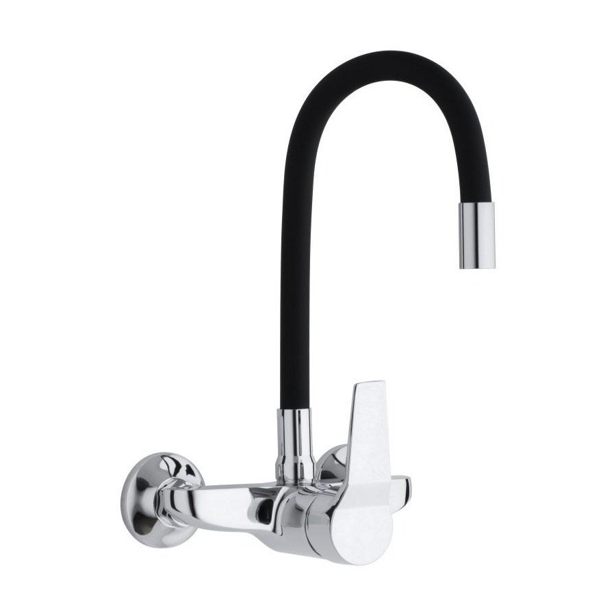 Bateria kuchenna ścienna elastyczna wylewka kran czarna