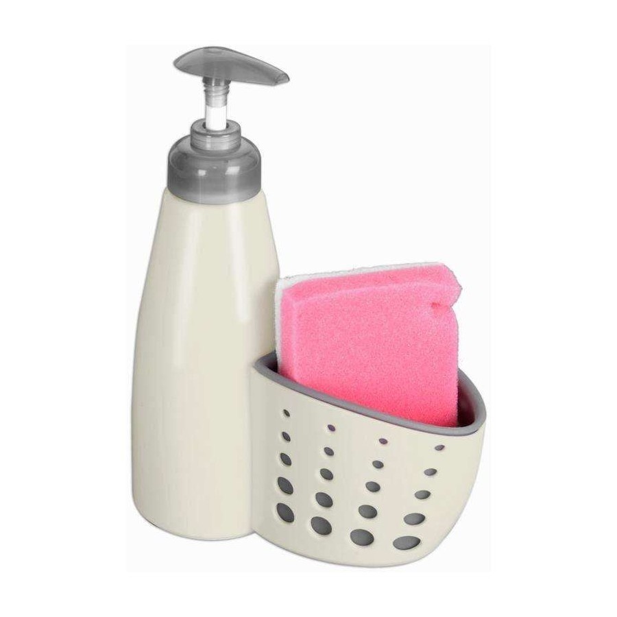 Dozownik kuchenny, łazienkowy, beżowy, do płynu do naczyń, mydła, żelu, z gąbką
