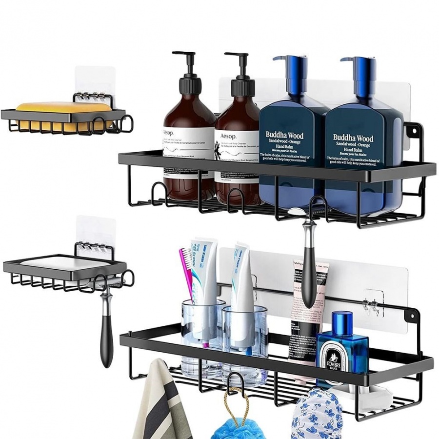 Zestaw półek pod prysznic metalowe czarne 4 szt.