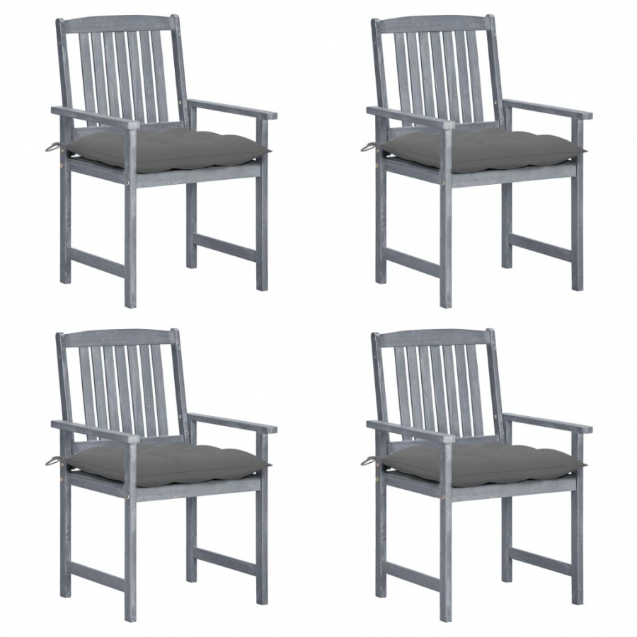 Krzesła reżyserskie z poduszkami, 4 szt., szare, akacjowe