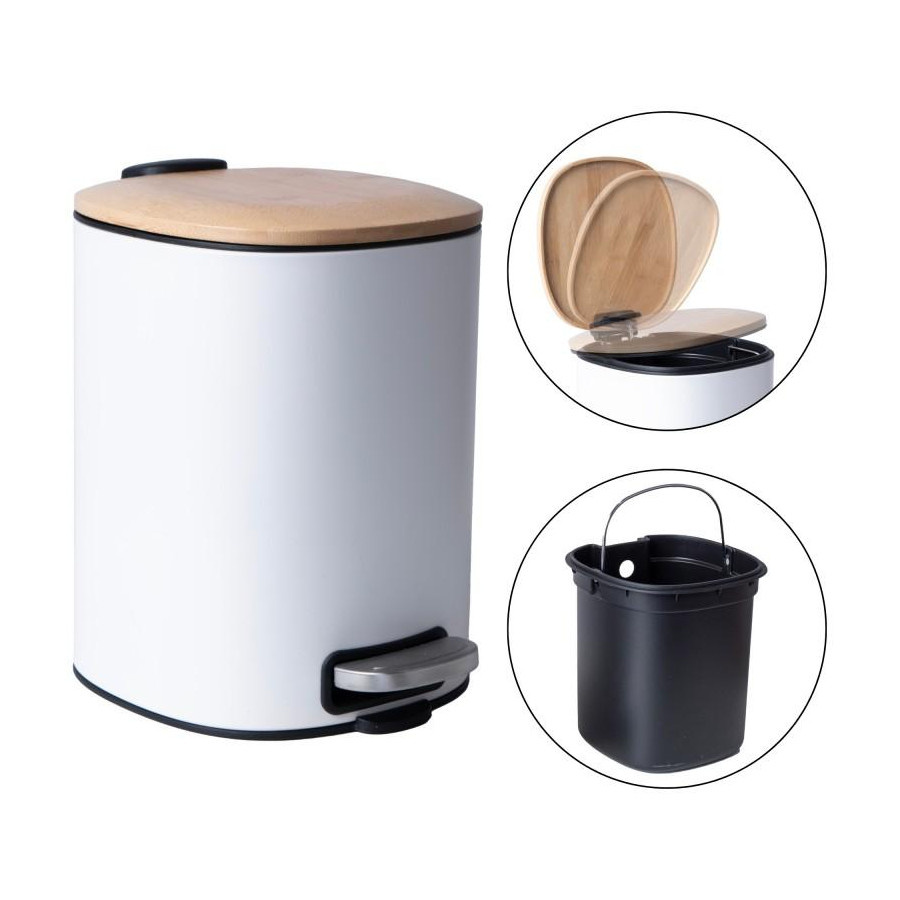 Kosz na śmieci biały bambus do łazienki łazienkowy 5l z pedałem otwierania