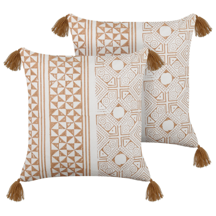 Zestaw 2 poduszek wzór orientalny malus bawełna 45 x 45 cm jasnobrązowy