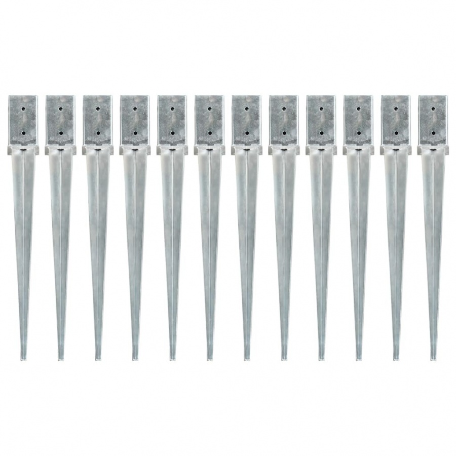 Kołki gruntowe, 12 szt., srebrne, 8x8x76 cm, stal galwanizowana