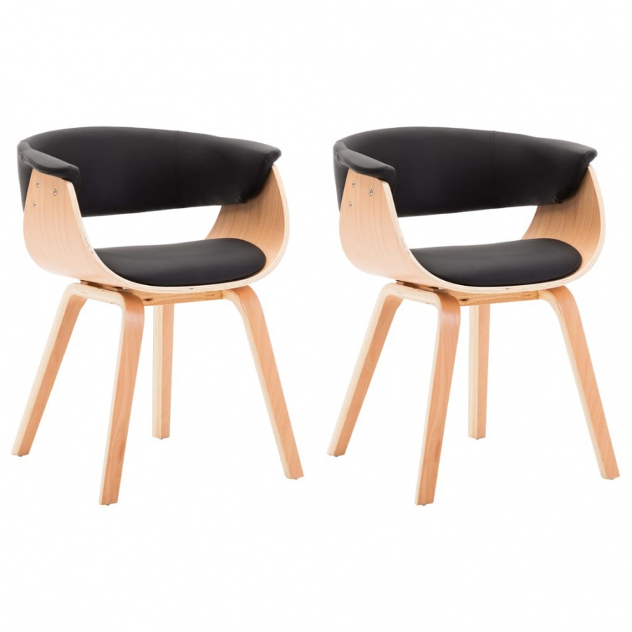 Krzesła do jadalni 2 szt. czarne gięte drewno i ekoskóra