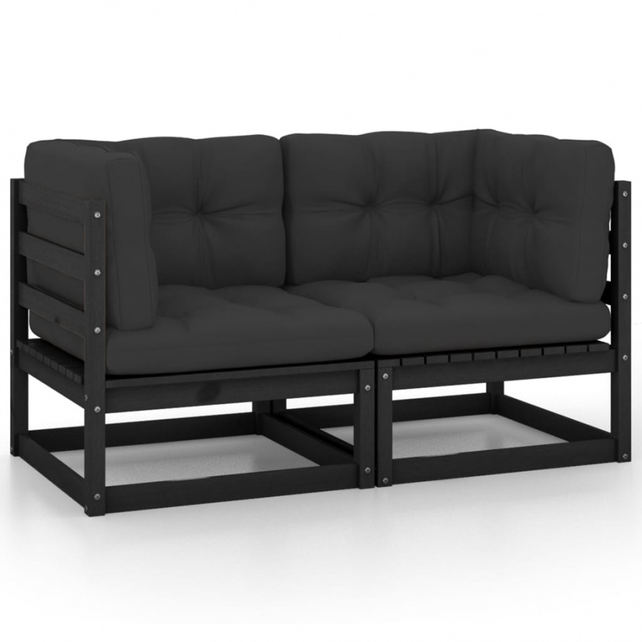 2-osobowa sofa ogrodowa z poduszkami, czarna, drewno sosnowe